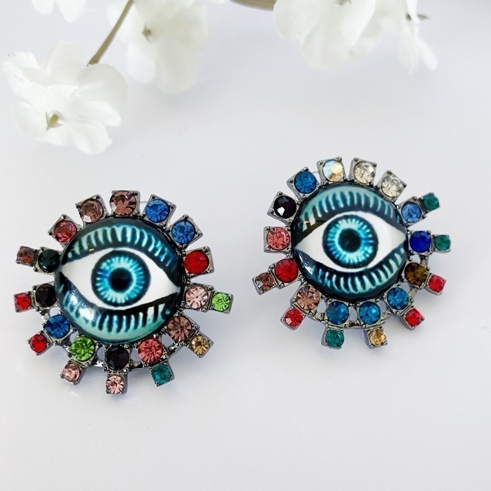 Evil Eye Rhinestone Earrings NEW - Picture 3 of 7